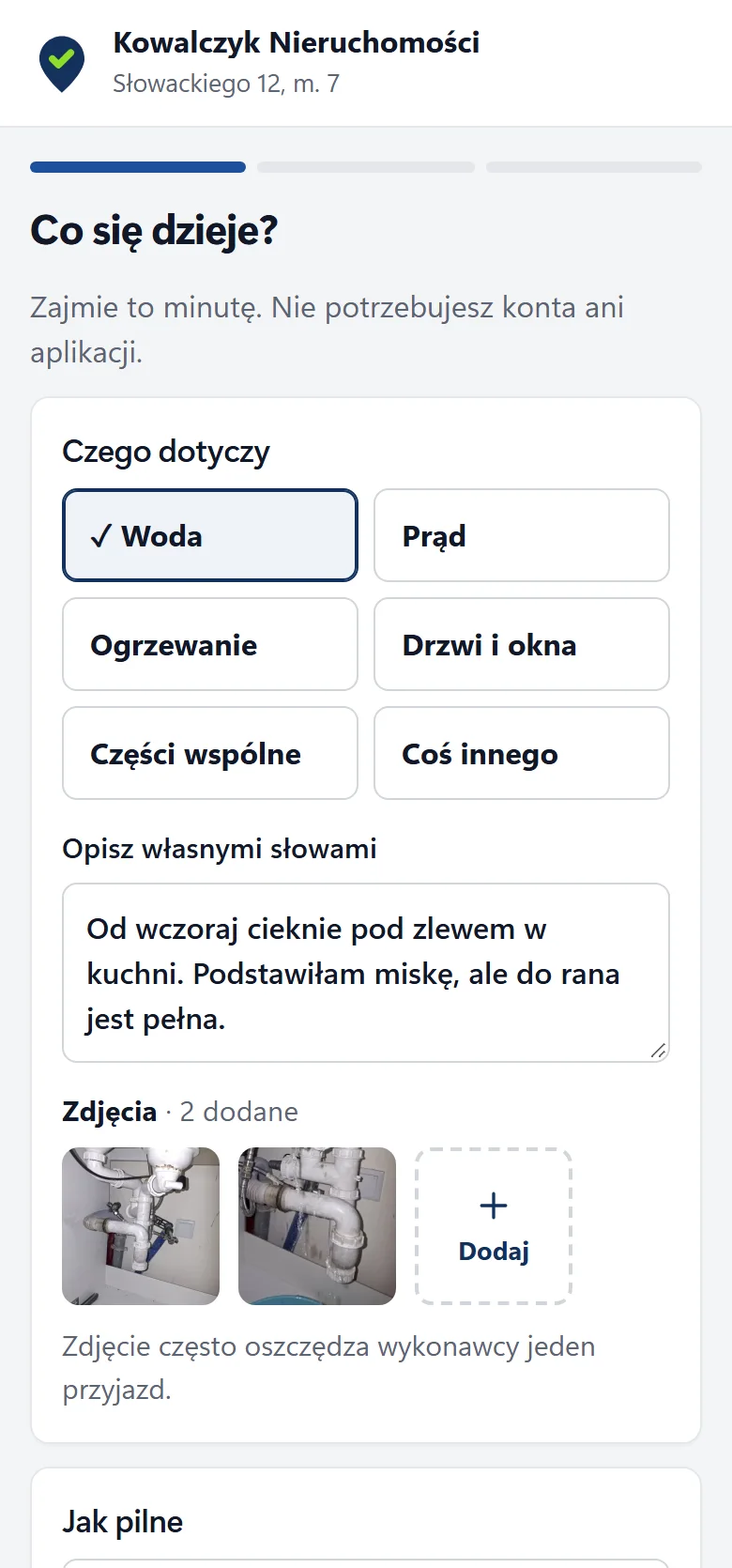 Formularz zgłoszenia usterki w telefonie lokatora
